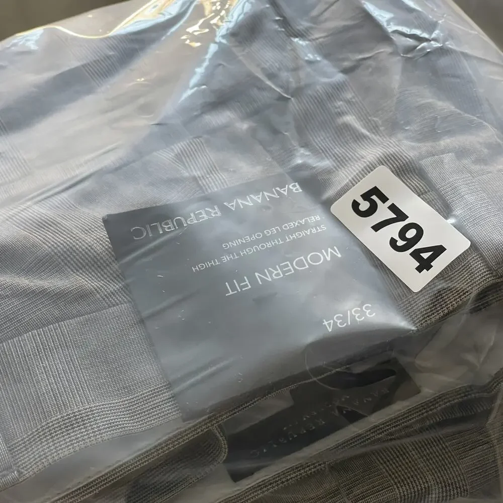 Banana Republic Pants Mens 33/34‎ Gray Glen Check Modern Fit Cotton Career NEW